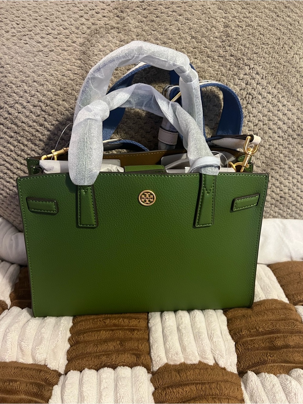 Tory Burch Walker Webbing Strap Small Satchel in Spinach Green NWTS!